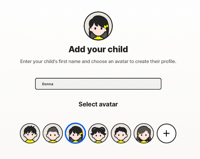 add childs name and avatar parental controls